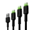 Zestaw 3x Kabel Green Cell GC Ray USB - USB-C 30cm, 120cm, 200cm, zielony LED, szybkie ładowanie Ultra Charge, QC 3.0