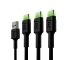 Zestaw 3x Kabel Green Cell GC Ray USB - USB-C 120cm, zielony LED, szybkie ładowanie Ultra Charge, QC 3.0