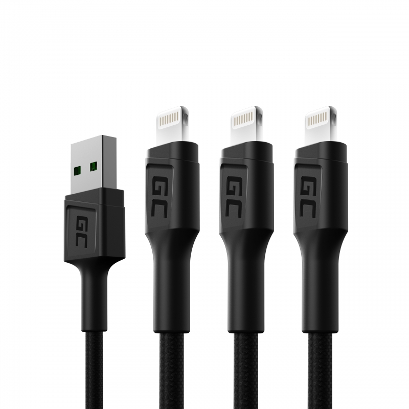 Set 3x Green Cell GC Ray Lightning 200cm Cable with white LED backlight, fast charging Apple 2.4A