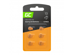 Blister - 6 pcs Green Cell Hearing Aid Batteries  Typ 13 P13 PR48 ZL2 Zinc Zinc-Air for hearing aids and otoplastics