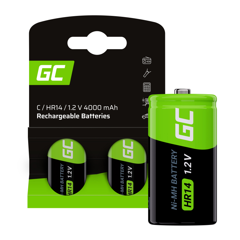 Rechargeable batteries 2x C R14 HR14 Ni-MH 1.2V 4000mAh Green Cell