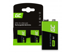 Green Cell Batteries Rechargeable 2x 9V HF9 Ni-MH 250mAh