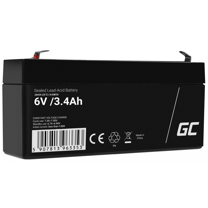 AGM Battery Lead Acid 6V 3.4Ah Maintenance Free Green Cell for scooters and a parking meter
