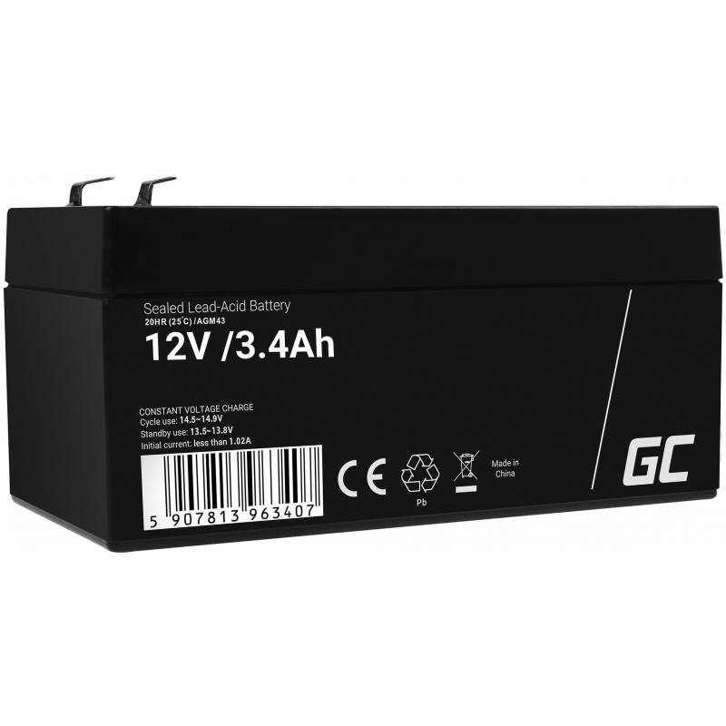 AGM GEL Batterie 12V 3.4Ah Blei Akku Green Cell Wartungsfreie für Kasse und Zähler