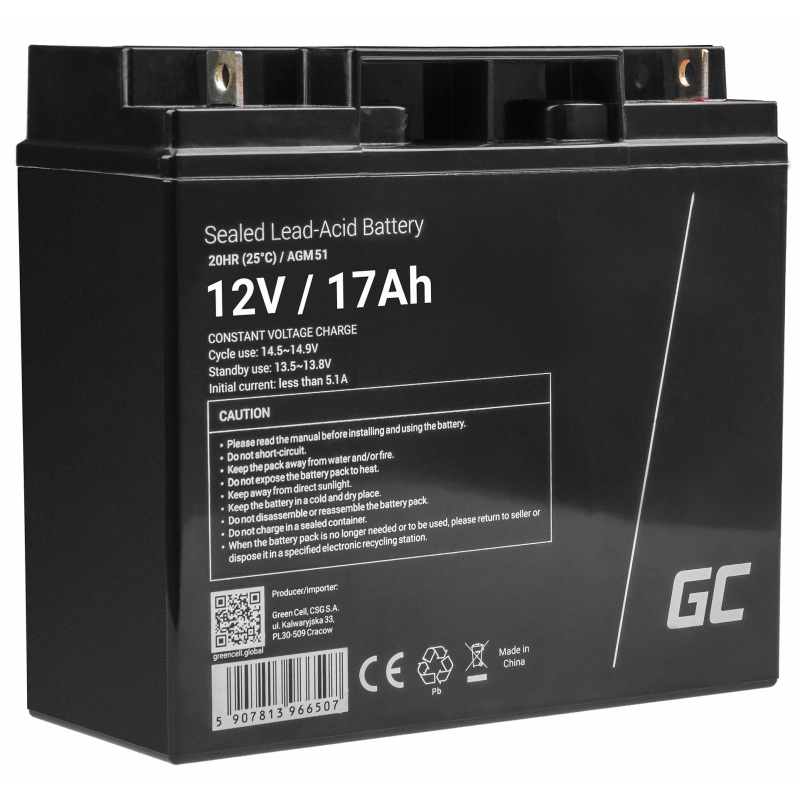 AGM GEL Batterie 12V 18Ah Blei Akku Green Cell Wartungsfreie für Photovoltaik und Echolot
