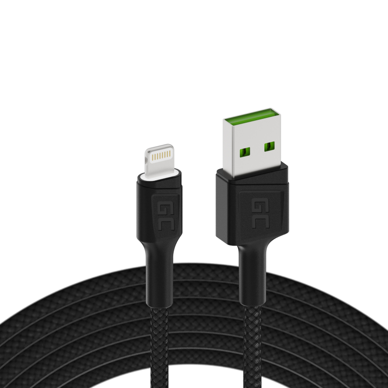 Kabel Przewód Green Cell GC Ray USB - Lightning 120cm z białym podświetleniem LED, szybkie ładowanie Apple 2.4A