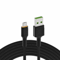 Kabel Green Cell GC Ray USB - Micro USB 120cm, pomarańczowy LED, szybkie ładowanie Ultra Charge, QC3.0
