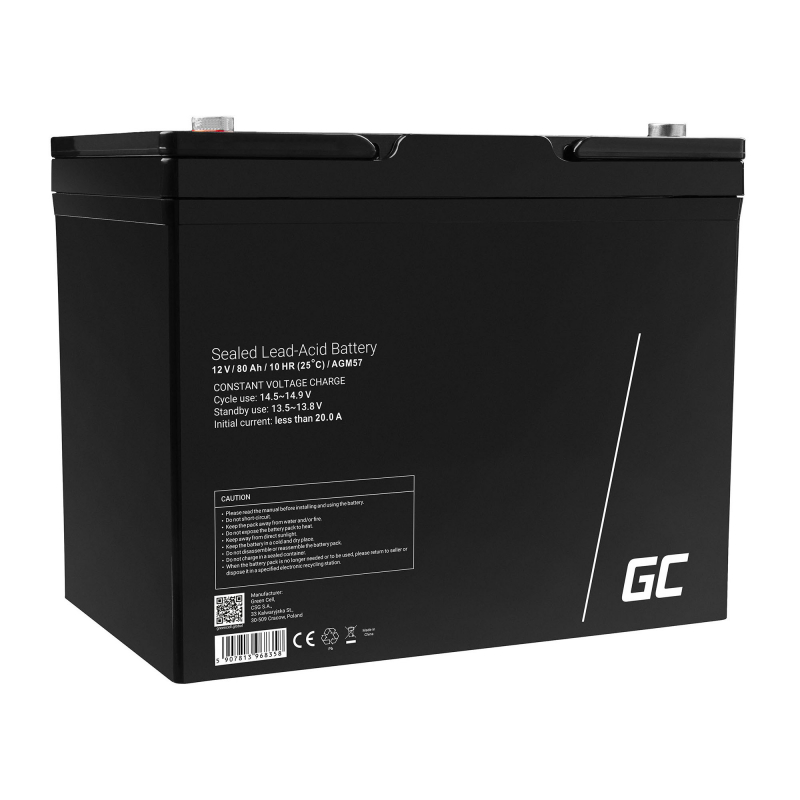 Green Cell® AGM battery 12V 80Ah maintenance-free lead-acid battery for  yacht sailboat solar camper mobile homes wind energy - Green Cell