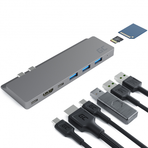 Adaptateur HUB USB-C Green Cell 8en1 Thunderbolt 3 HDMI USB SD microSD pour  MacBook Pro 13'-15' 2016-2019 MacBook Air 2018/2019 - Green Cell