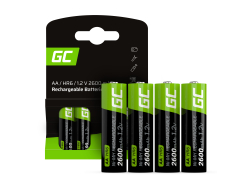 Green Cell Rechargeable Ni-MH Batteries 4x AA HR6 2600mAh