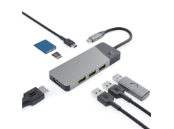 Green Cell GC Connect HUB USB-C PD 85W 7in1 3xUSB-A 3.1 HDMI 4K 60Hz SD microSD für Apple MacBook M1/M2, Lenovo, Asus, Dell XPS