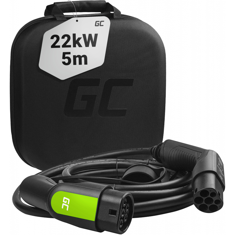 Cable Green Cell GC Type 2 22kW 16.4 ft for charging EV Tesla Leaf Ioniq Kona E-tron Zoe