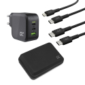 Fast charging kit for Apple devices. GaN 65W mains charger + USB-C - Lightning and USB-C - USB-C PD 60W cables + Case