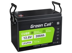 Batteria al litio-ferro-fosfato LiFePO4 Green Cell 12V 12,8V 200Ah per pannelli solari, camper e barche