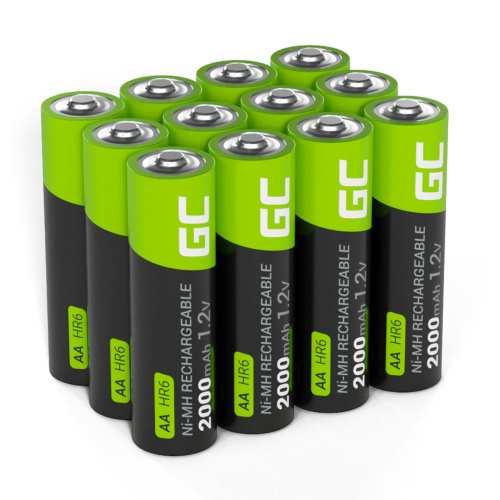 12x Piles AA R6 2000mAh Ni-MH Batteries rechargeables Green Cell - Green  Cell