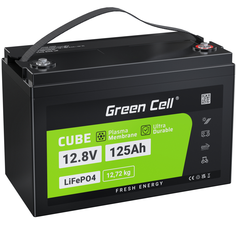 Akku Lithium-Eisen-Phosphat LiFePO4 Green Cell 12V 12.8V 125Ah für  Photovoltaikanlage, Wohnmobile und Boote
