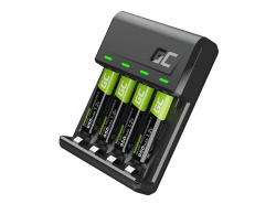 Batterieladegerät Ladegerät für Ni-MH AA Mignon / AAA Micro Akkus Green Cell + 4x Akku Micro AAA R3 950mAh